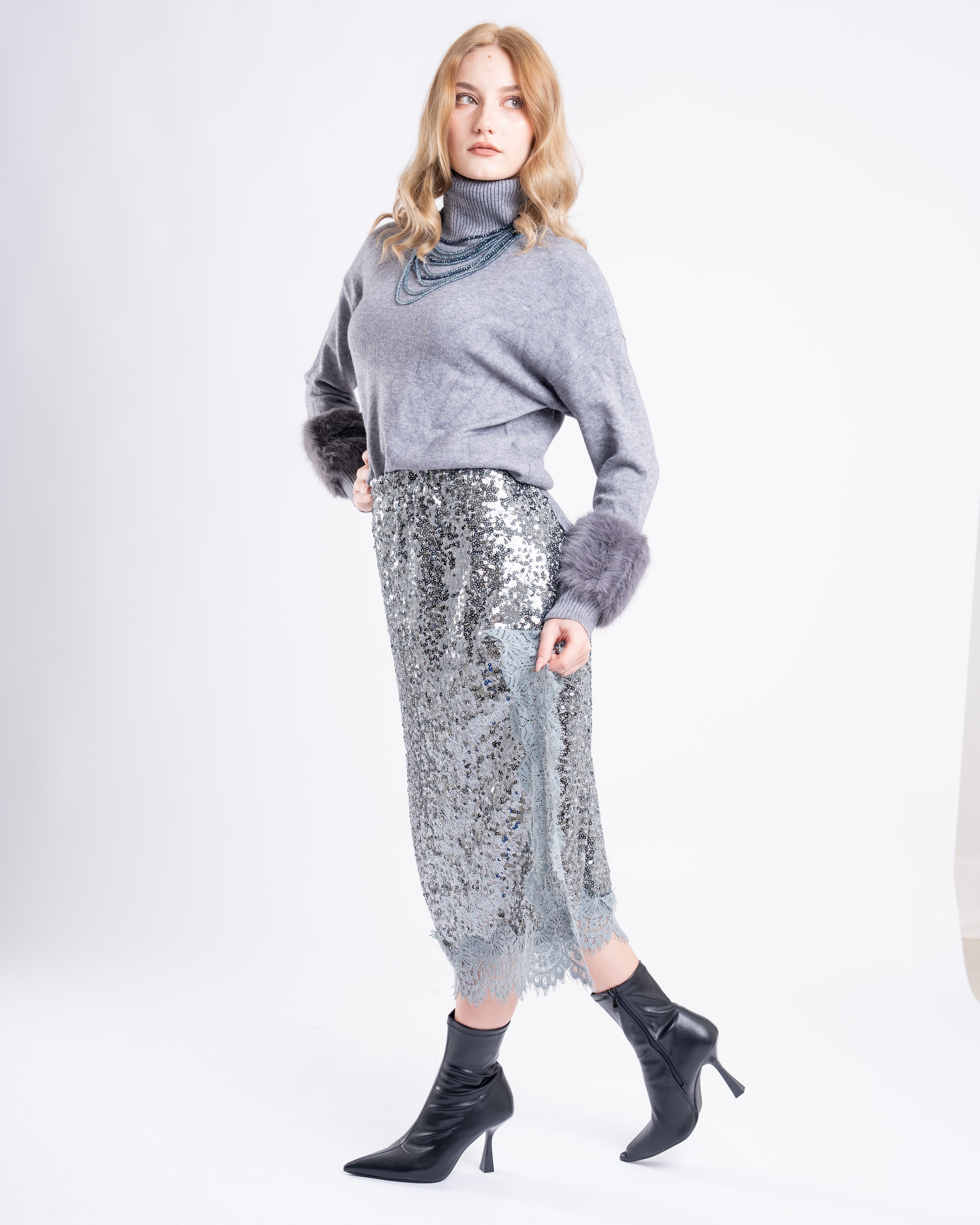 GONNA PAILLETTES PIZZO